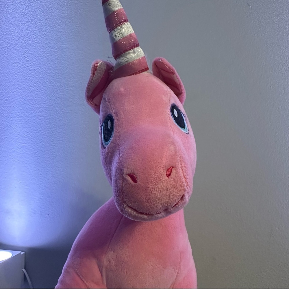 Build A Bear BABW Plush Candy Cane Unicorn Stuffed Animal Pink White Sparkles - Picture 3 of 6